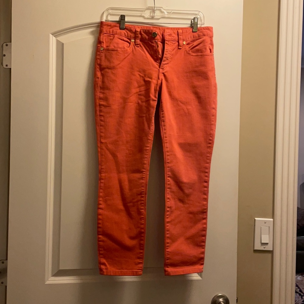 Tory Burch cropped skinny burnt orange jeans
